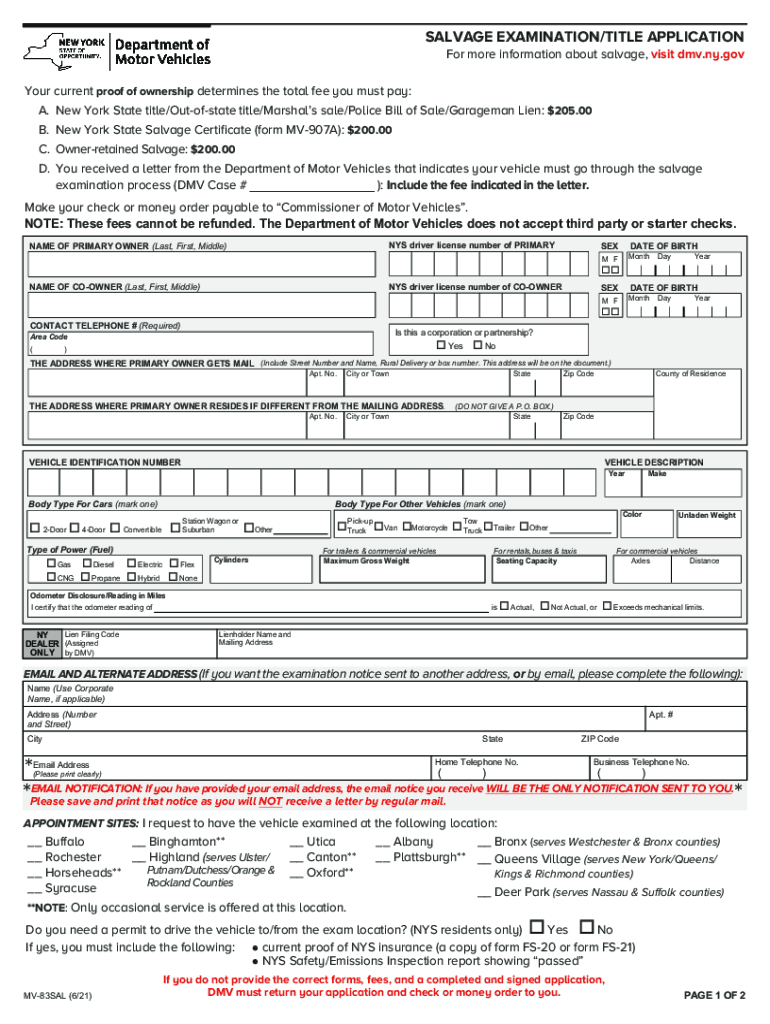 Salvage Branding of New York State Registered Vehicles  Form