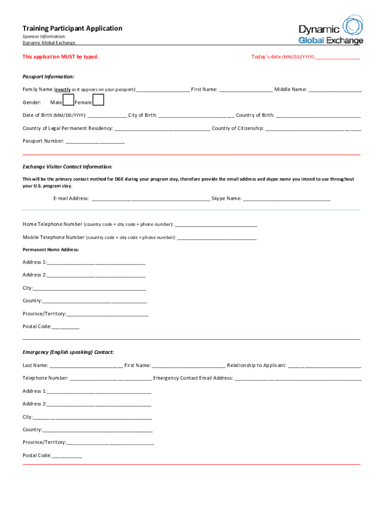 Training Participant Application Dynamic Global Exchange  Form