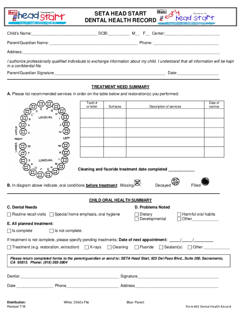 DENTAL HEALTH RECORD Fill and Sign Printable Template  Form