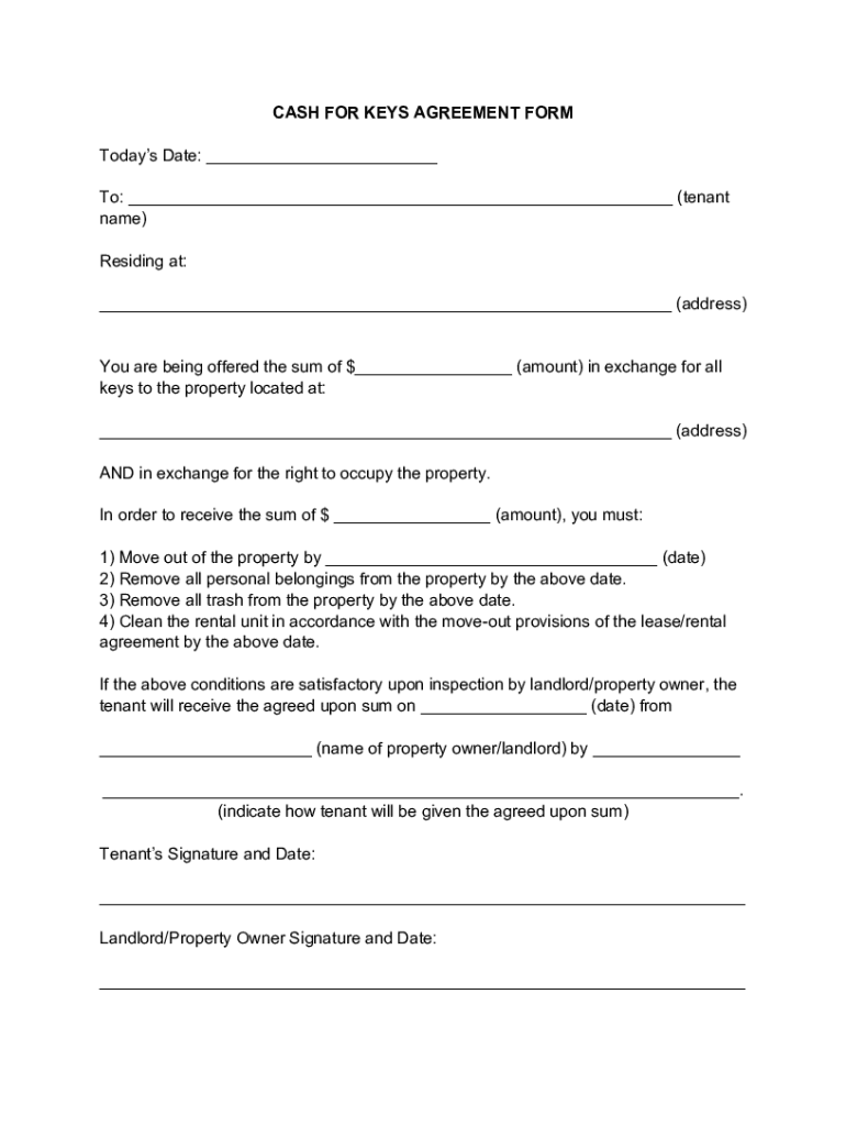 Cash for Keys Agreement Form