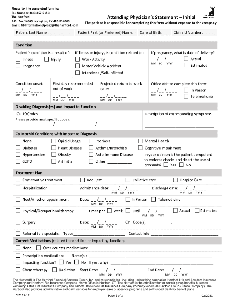  Attending Physician&#039;s Statement LC 7135 2021-2024