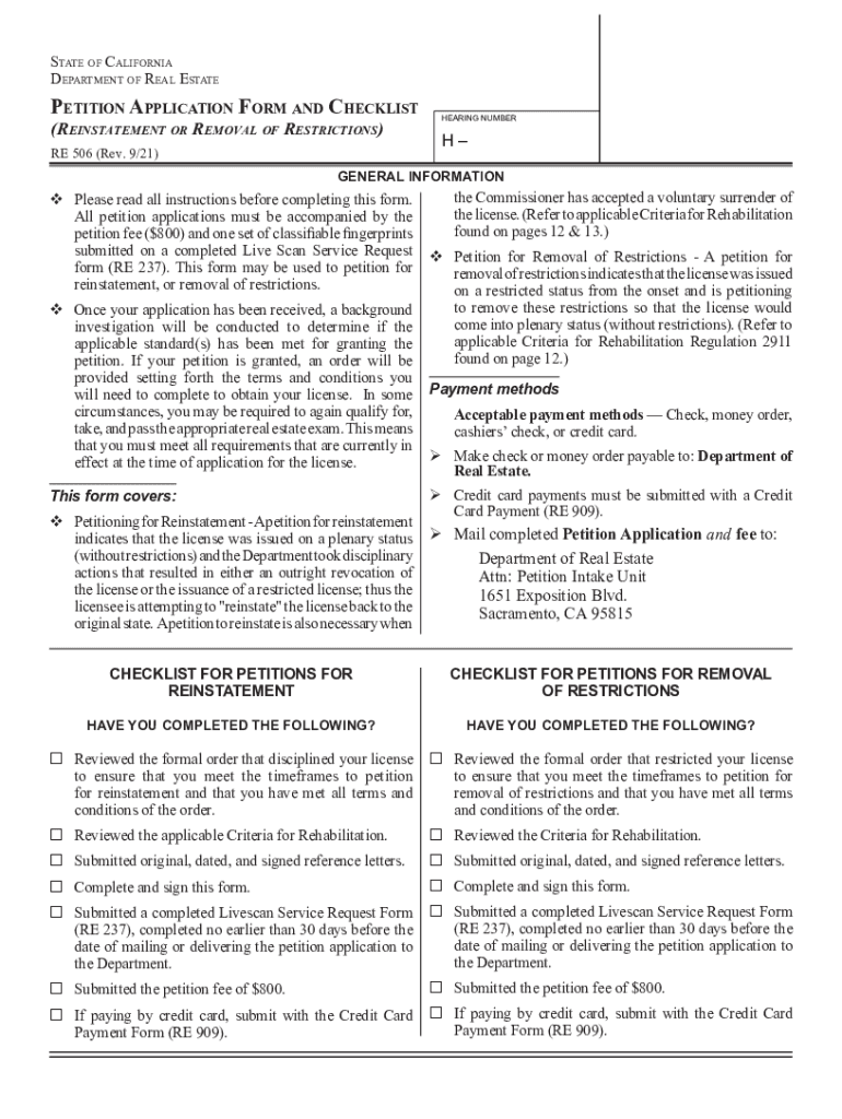  Petition Application Form and Checklist California Department 2021-2024