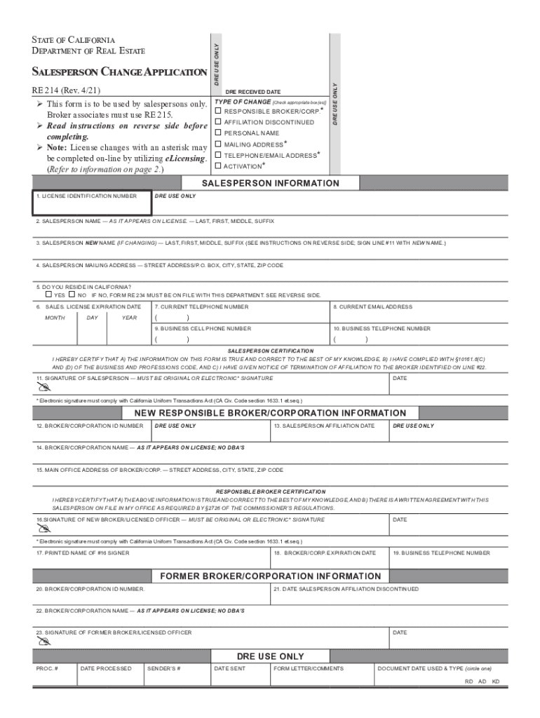  Real Estate Broker Change Form 2021-2024