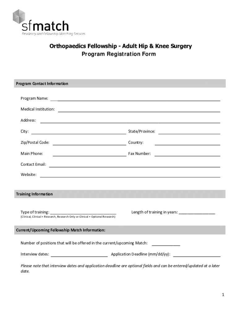 Orthopaedics Fellowship Adult Hip &amp;amp; Knee Surgery AAHKS  Form