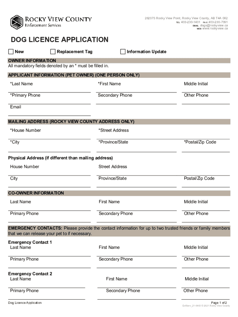 WEB DOG LICENCE APPLICATION Rocky View County  Form