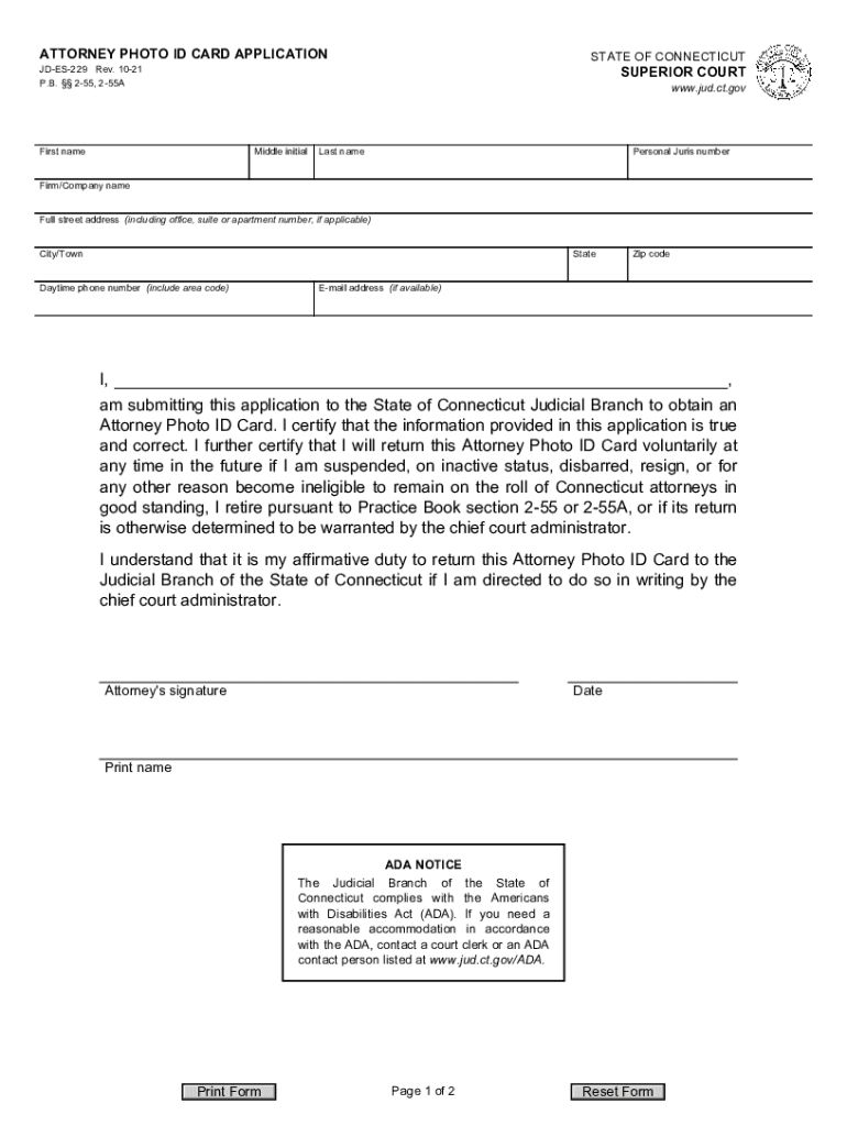  Attorney Photo ID Card Application JD ES 229 Forms 2021-2024