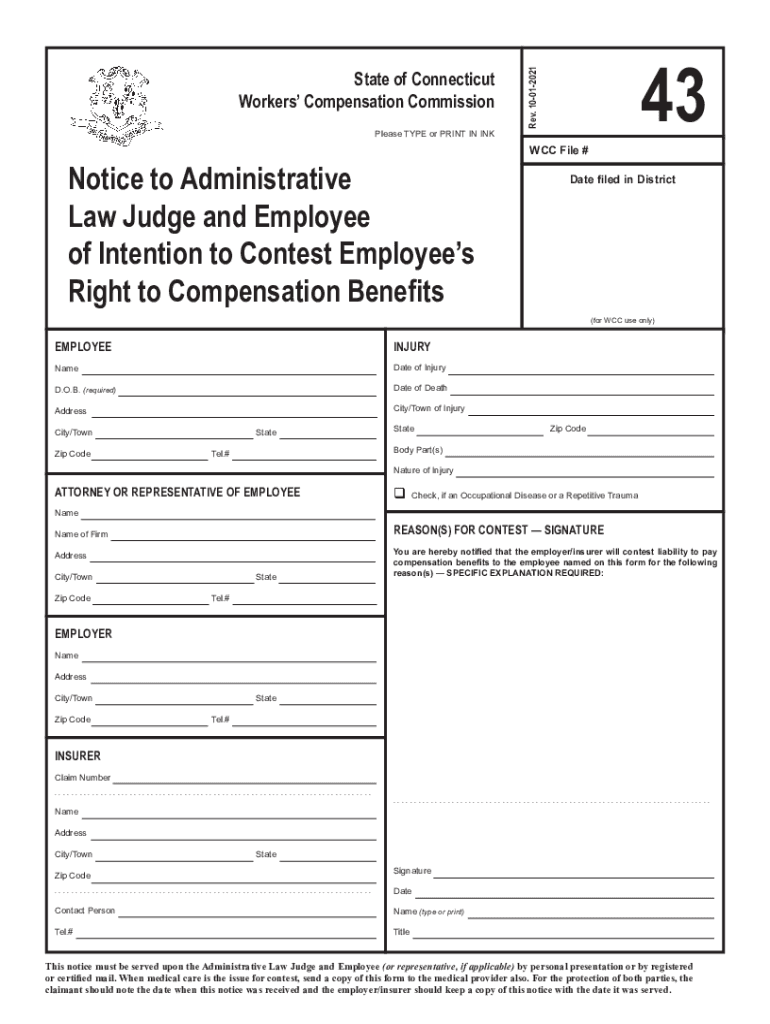  FORM 43 Notice to Administrative Law Judge and Employee 2021-2024