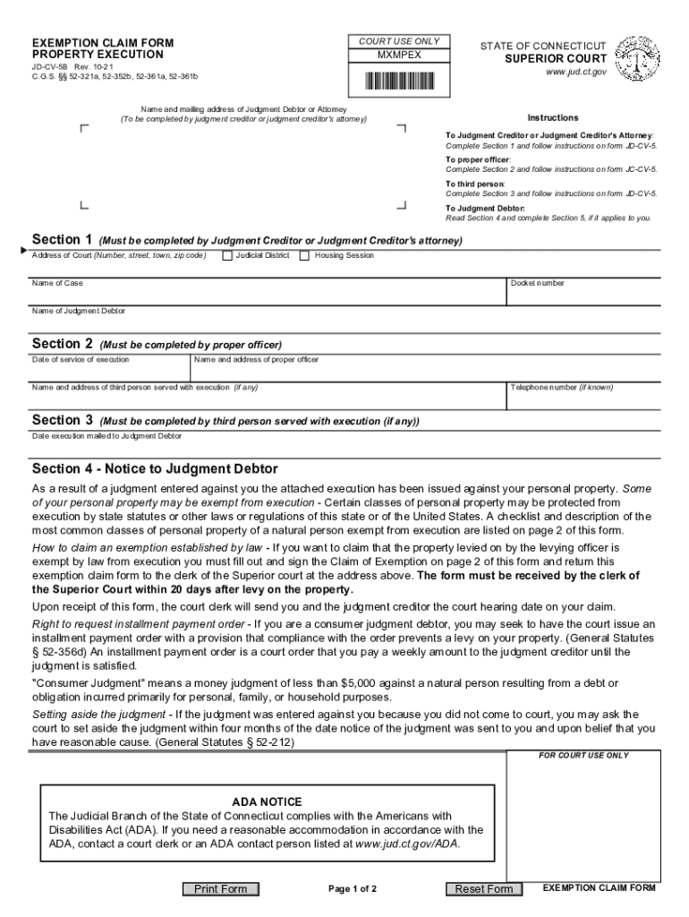  Www Jud Ct GovwebformsformsEXEMPTION and MODIFICATION CLAIM FORM, WAGE EXECUTION 2021-2024