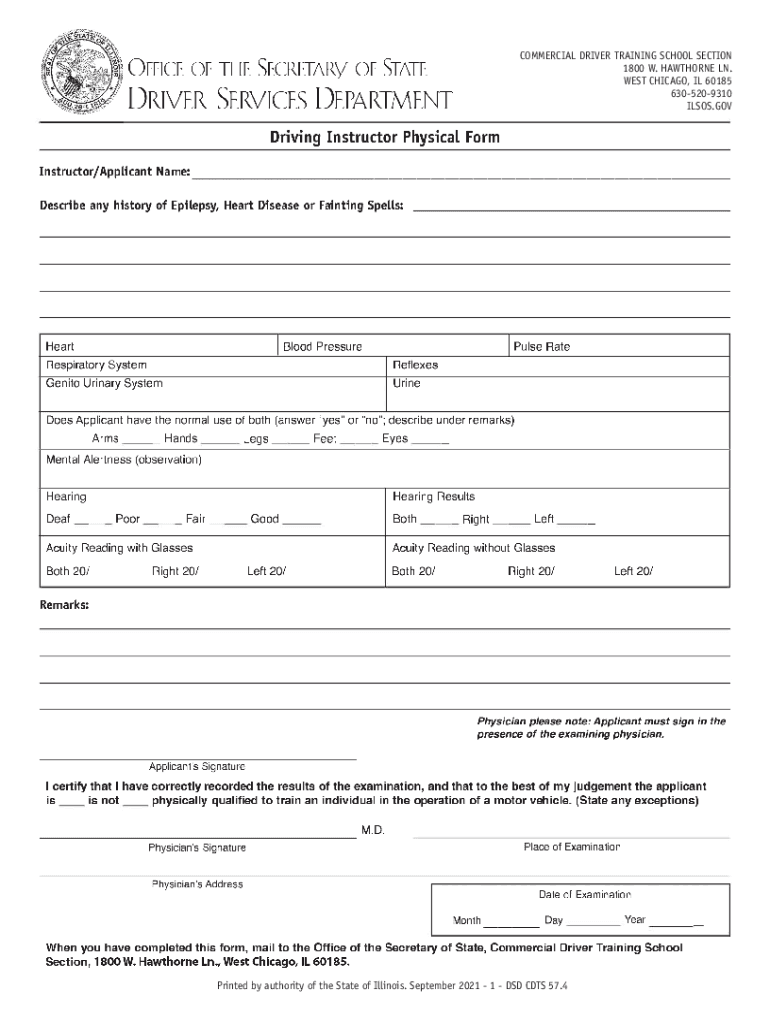  Illinois Driving Instructor Physical Form 2021-2024