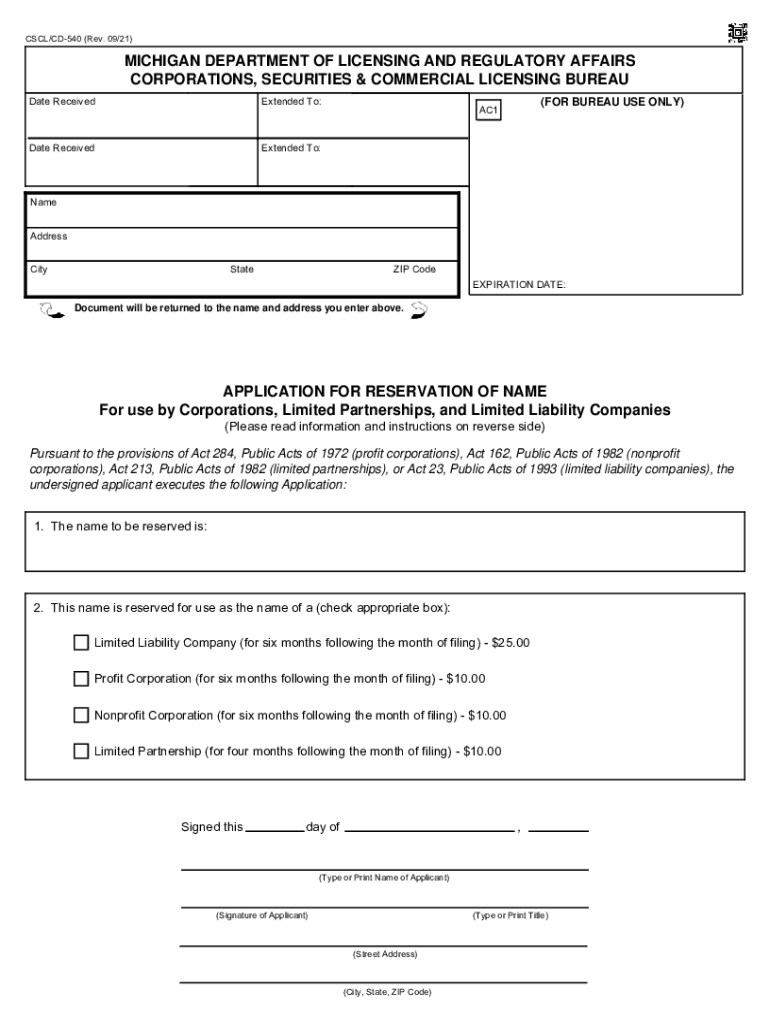 CSCLCD 518 Rev 921 MICHIGAN DEPARTMENT of LICENSING  Form