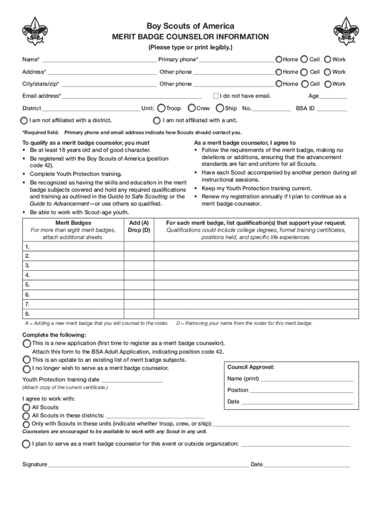 COUNCIL RECORD APPLICATION for BSA LIFEGUARD  Form