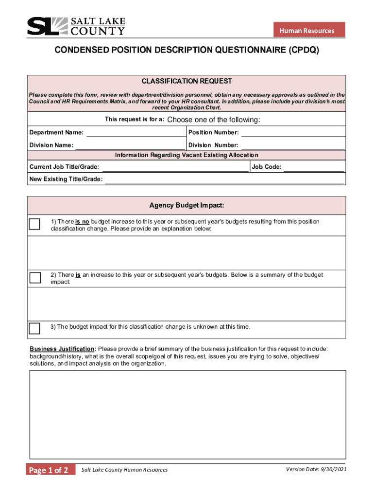 Hr Fhda EdudownloadsFHDAPDQGuideforNonExemptEmpGUIDE to COMPLETING the POSITION DESCRIPTION QUESTIONNAIRE  Form