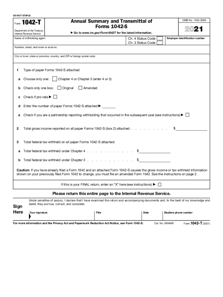  Form IRS 1042 T Fill Online, Printable, Fillable 2021
