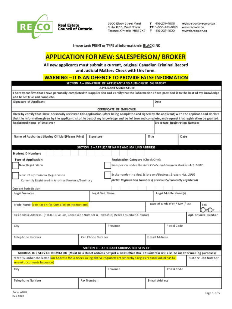 Date Recieved NEW Application for NewReinstatement BrokerSalesperson Weebly  Form