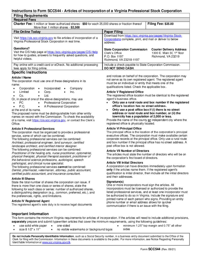  Get the Instructions to Form SCC544 Articles of 2021-2024