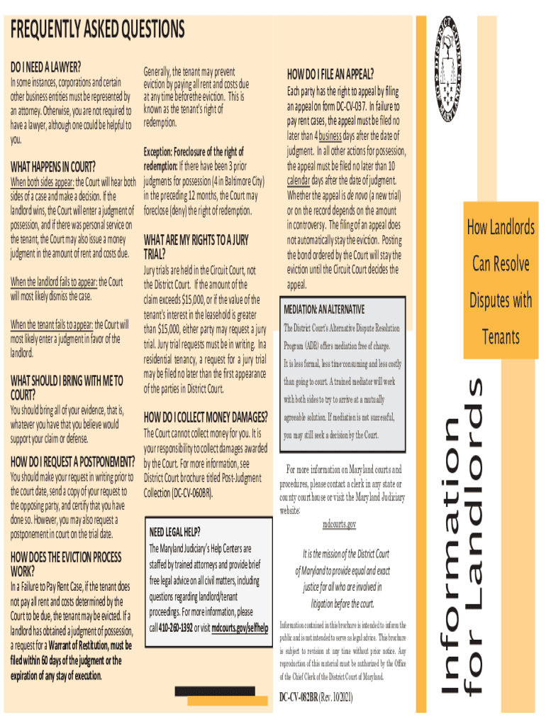 FREQUENTLY ASKED QUESTIONS Courts State Md Us  Form