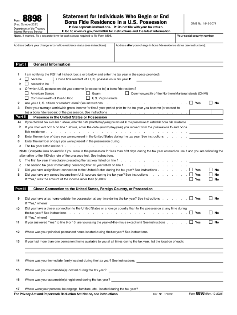  IRS Form 8898 &amp;quot;Statement for Individuals Who Begin or End 2021