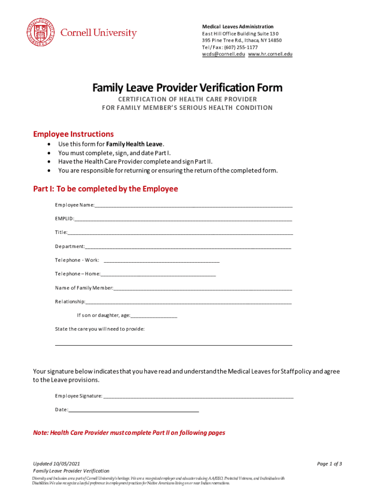 Family Health Leave Request Form Cornell University
