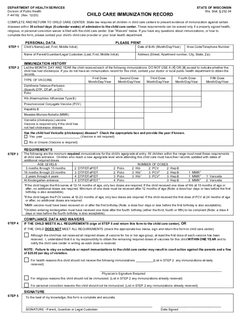  Child Care ImmunizationRecord 2020-2024