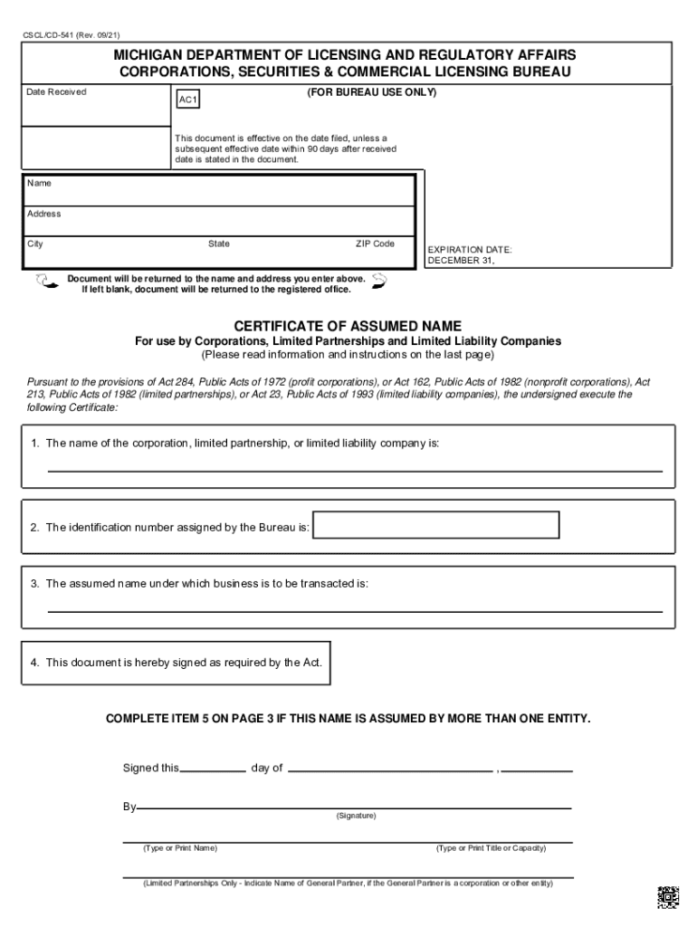 CSCLCD 762 Rev 0921 MICHIGAN DEPARTMENT of LICENSING  Form