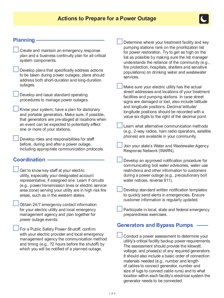 Power Outage Incident Action Checklist Fill Online  Form