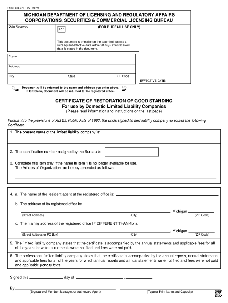  Www Legalzoom ComsamplesLLC ArticlesofMICHIGAN DEPARTMENT of LICENSING and REGULATORY AFFAIRS 2021-2024