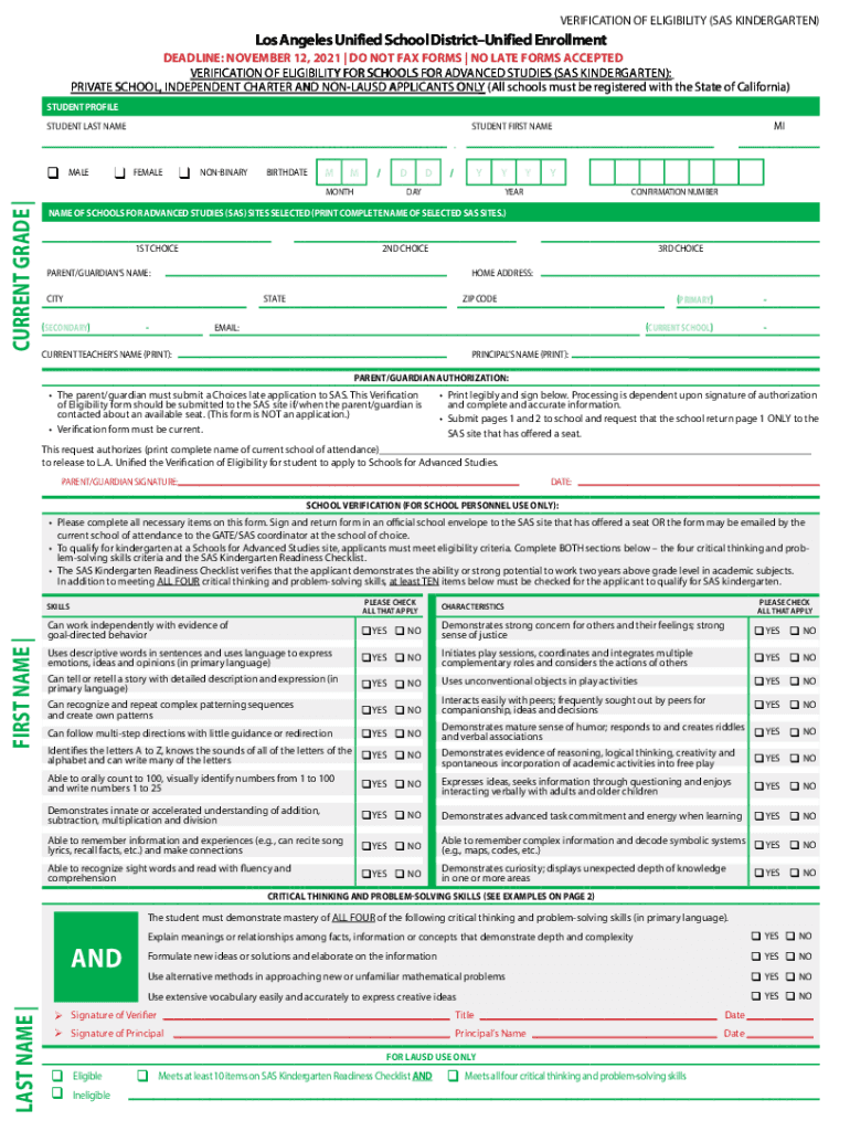 THIS APPLICATION MAY ONLY BE SUBMITTED for the LAUSD 2021