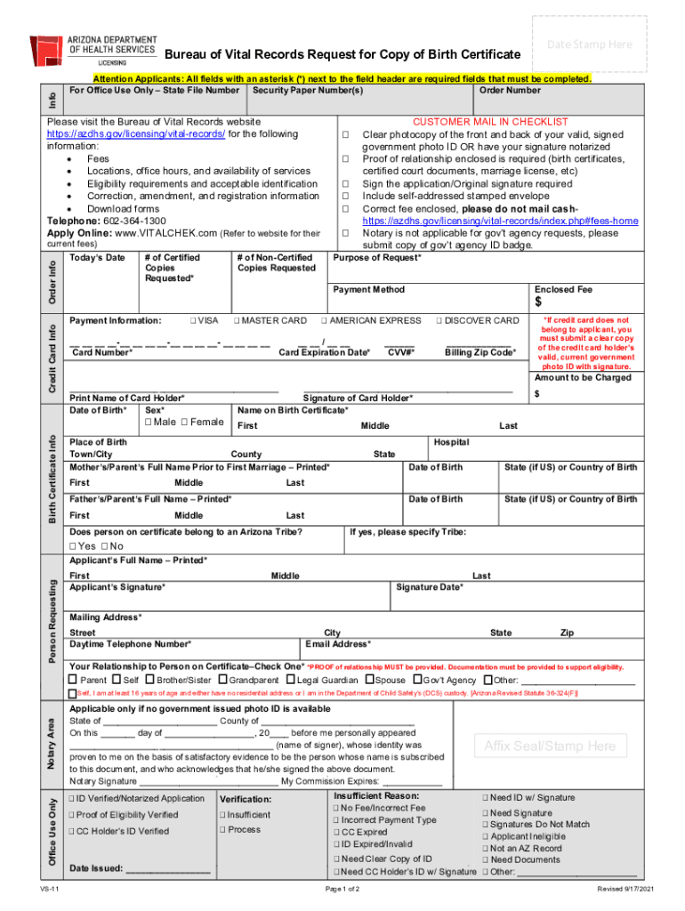  AZ VS 11 Fill and Sign Printable Template Online 2021-2024