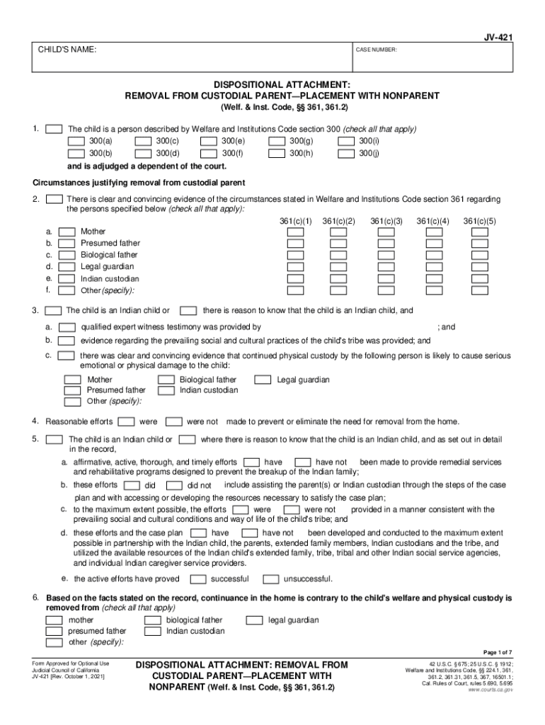  Form JV 421 &amp;quot;Dispositional Attachment Removal from 2021-2024