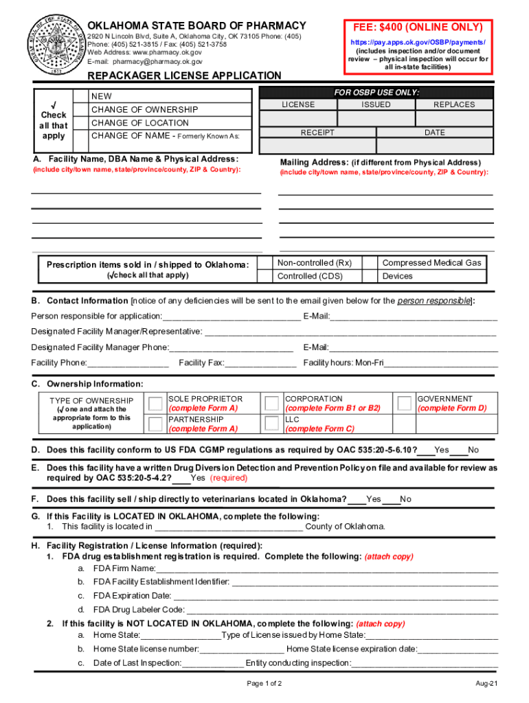  Form OK Repackager License Application Fill Online 2021