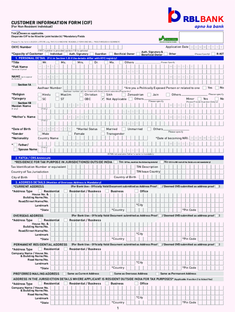 CUSTOMER INFORMATION FORM CIF Razorpay Fill and Sign