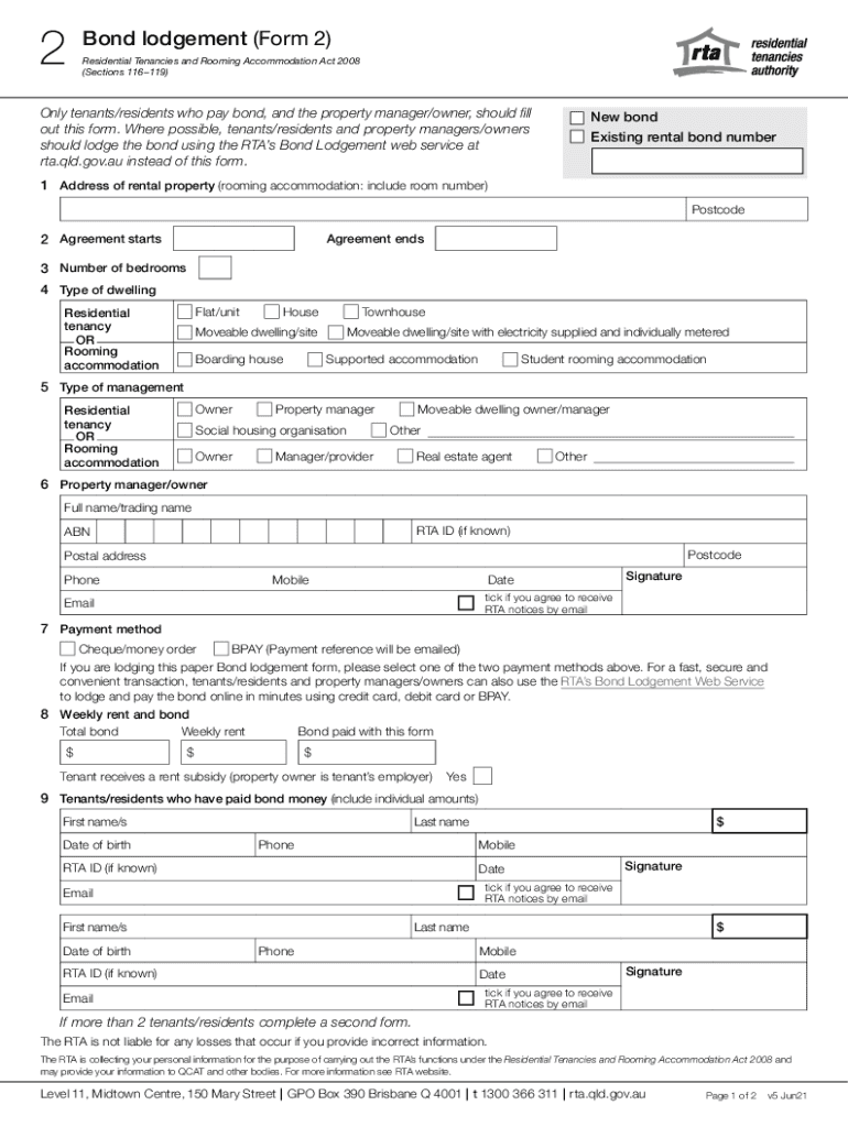 Queensland Residential Tenancy Bond Lodgement Form