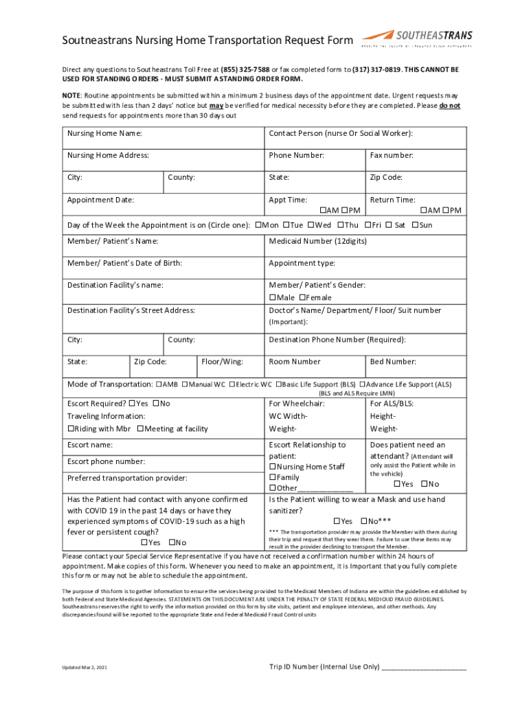  Southeastrans Standing Order Form 2021-2024