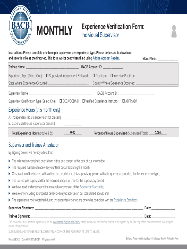 Bacb Monthly Verification Form Fill Online, Printable