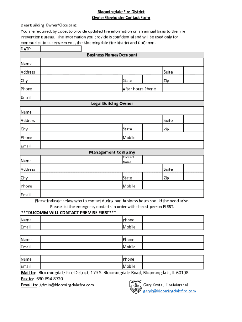 Business NameOccupant Bloomingdale Fire  Form