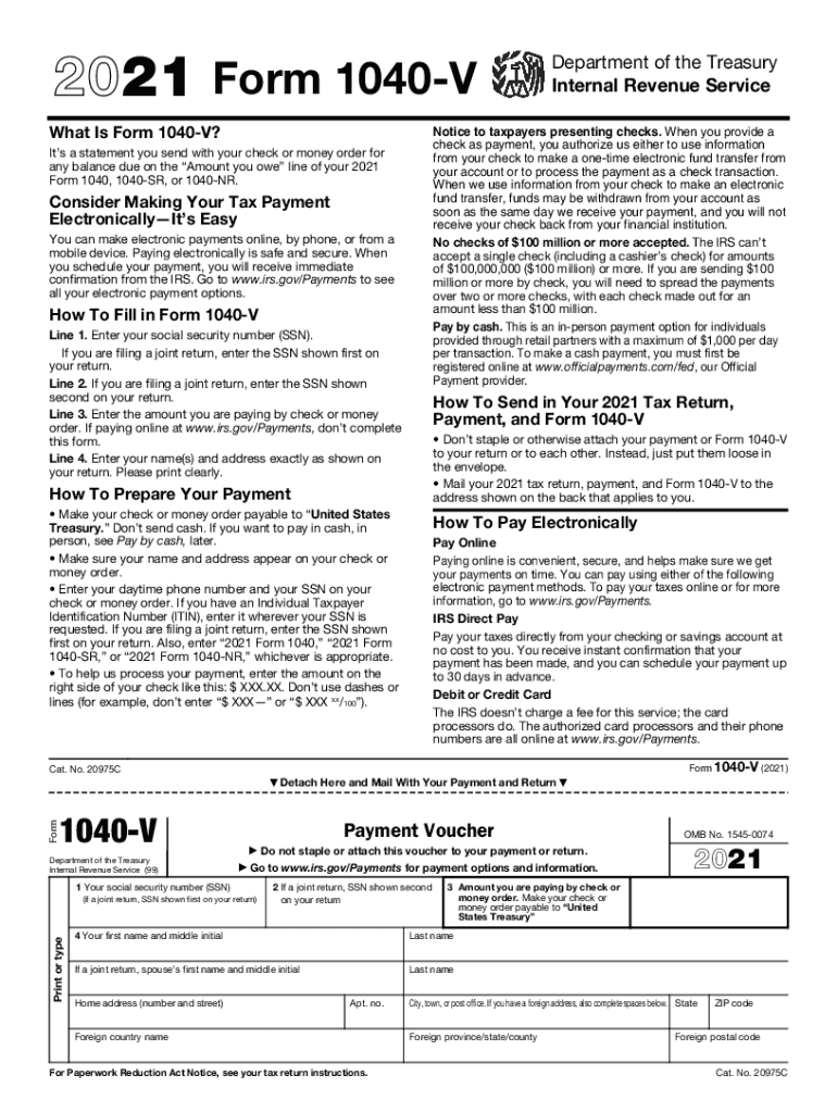  Form 1040 V Payment Voucher 2021