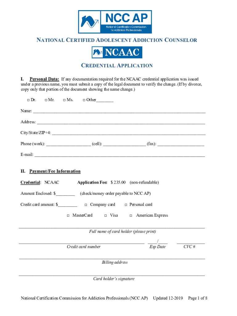 CREDENTIAL APPLICATION for N CERTIFIED ADOLESCENT  Form