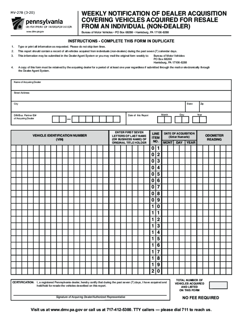  WEEKLY NOTIFICATION of DEALER ACQUISITION 2020-2024