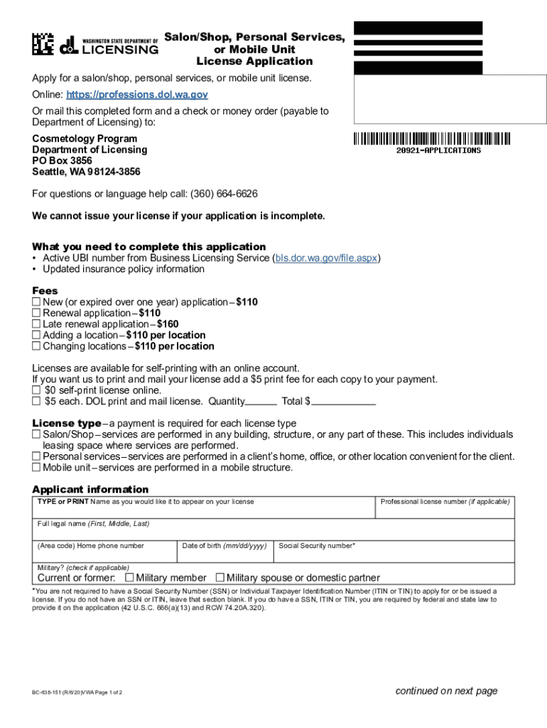 Salon Shop License  Form