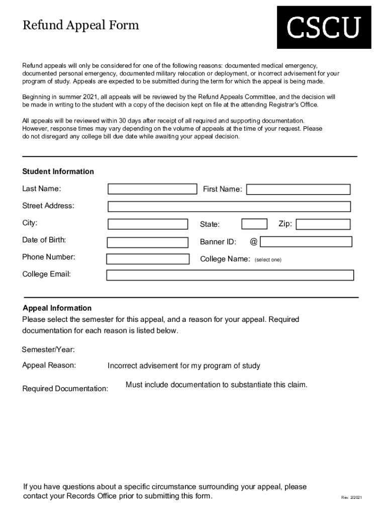 Quinebaug Valley Community College Refund Appeal Form