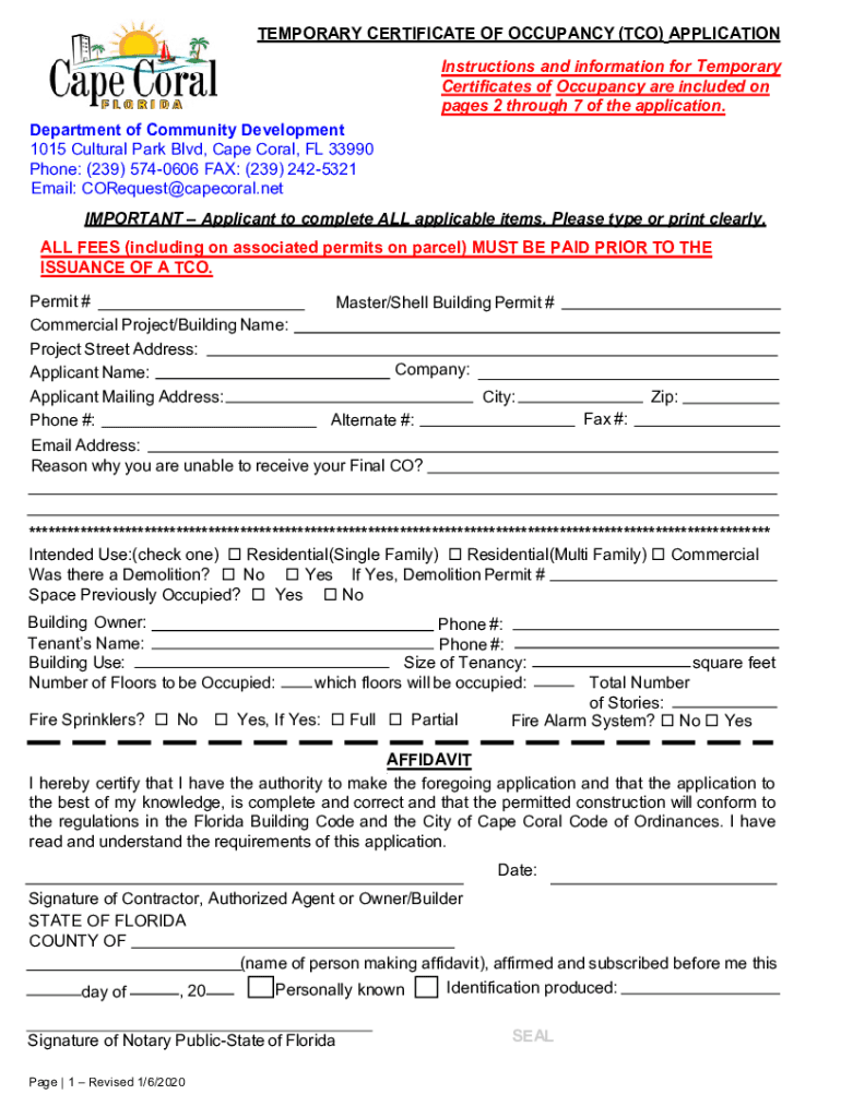 APPLICATION for TEMPORARY CERTIFICATES Miami Dade County  Form