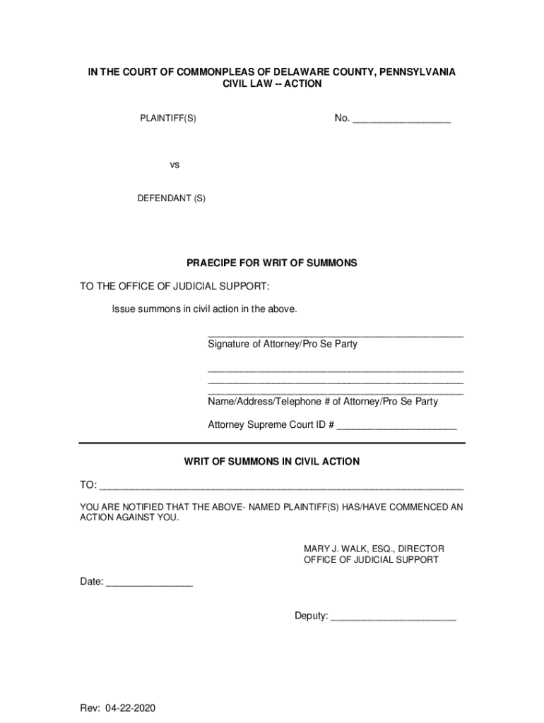 231 Pa Code Chapter 400 Service of Original Process  Form