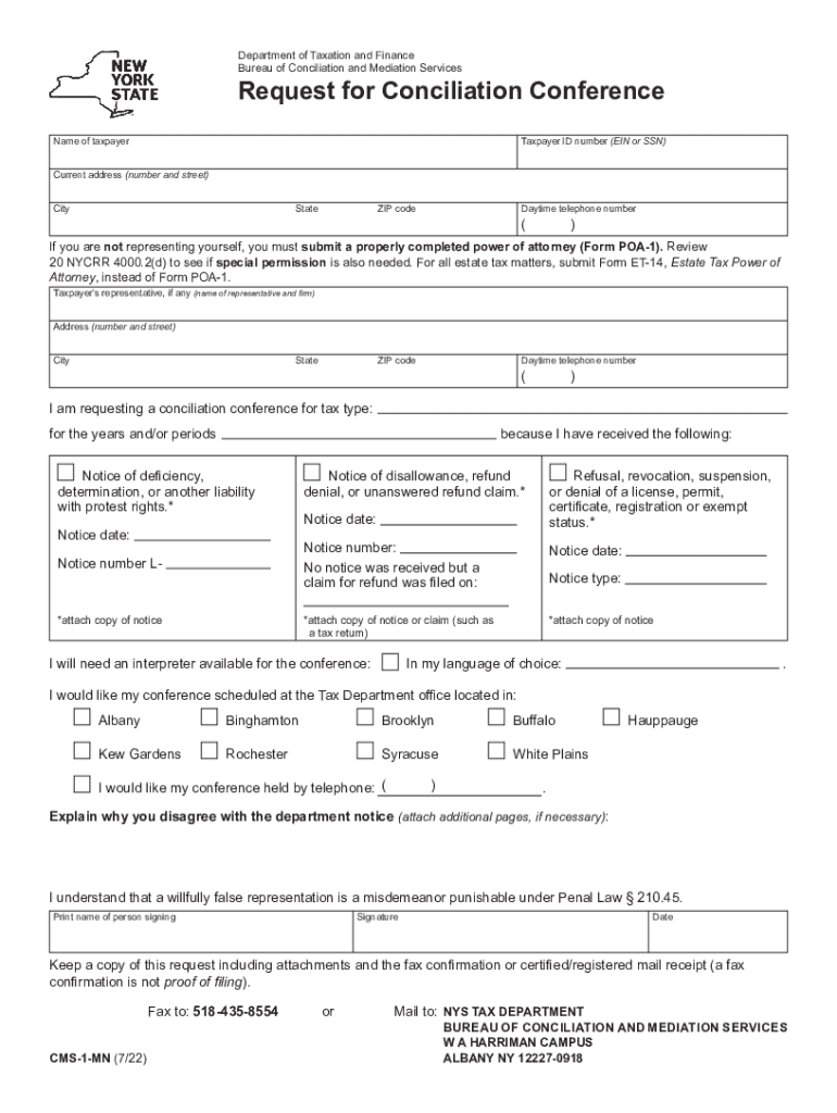  Form CMS 1 MN Request for Conciliation Conference Revised 921 2022-2024