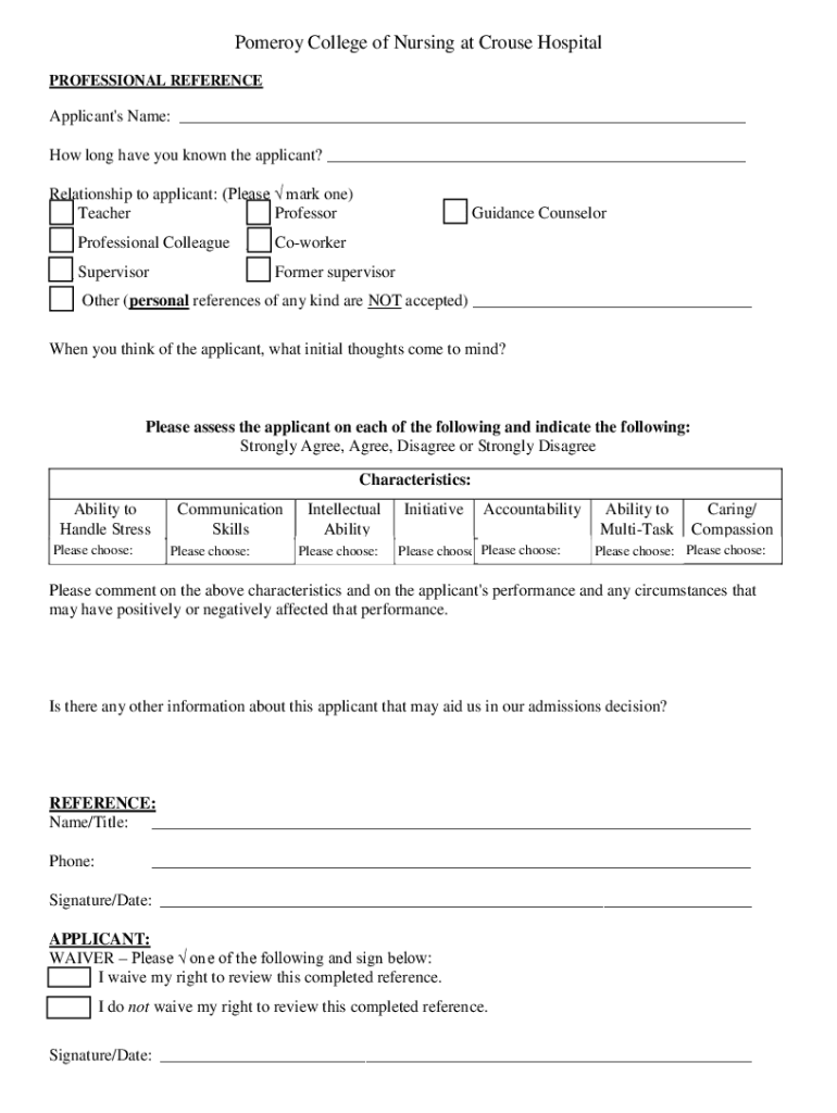 Fillable Online Crouse Pomeroy College of Nursing at  Form