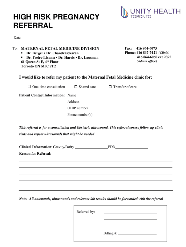 High Risk Pregnancy Referral Form