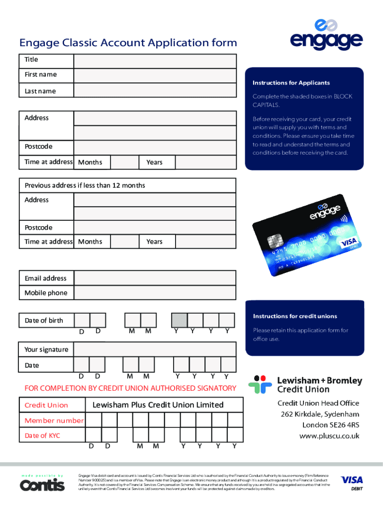 Engage Classic Account Application Form Pluscu Co Uk