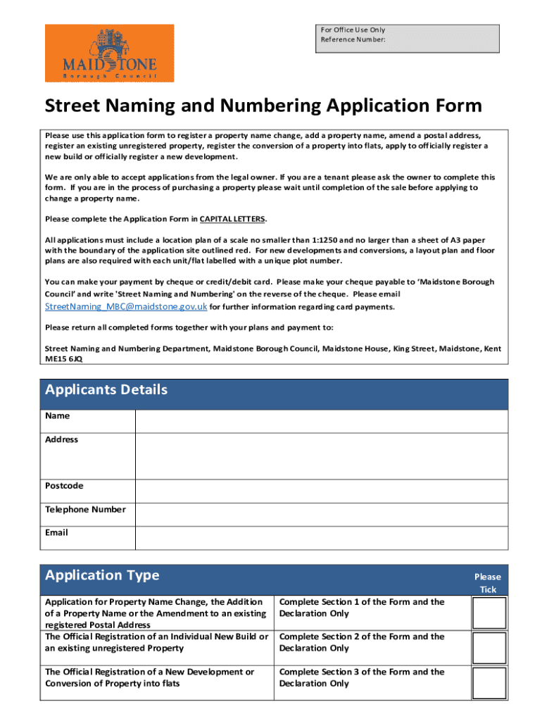 Street Naming Numbering Application  Form