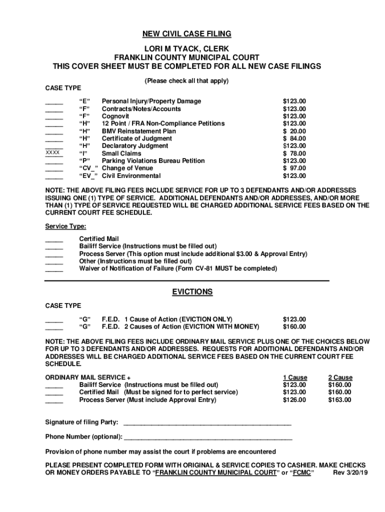  SAMPLE FORM and INFORMATION Franklin County, Ohio 2019-2024