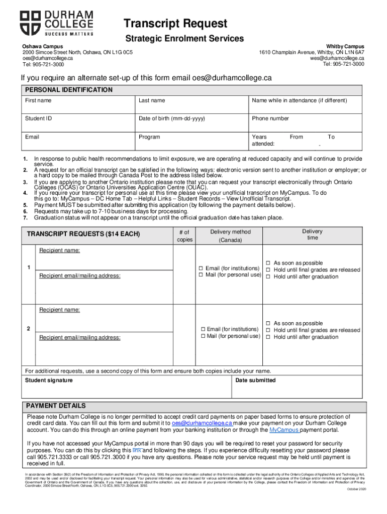 Durham College Transcript  Form