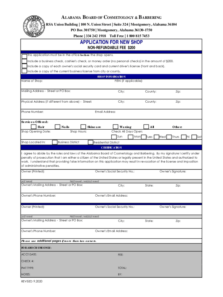 APPLICATION for NEW SHOP  Form